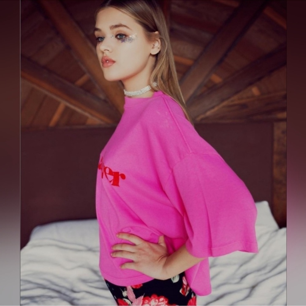 Daydream Nation Cat Lover Cropped Oversized in Kiss Pink Tee Size Small - Picture 3 of 13